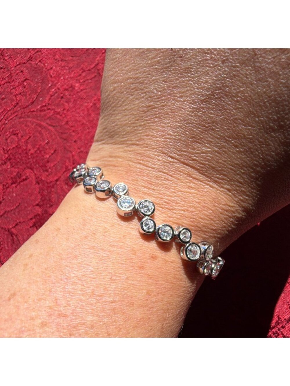 Vintage Sterling Silver 925 Bezel Set CZ Tennis Bubble Link Bracelet 7.75"